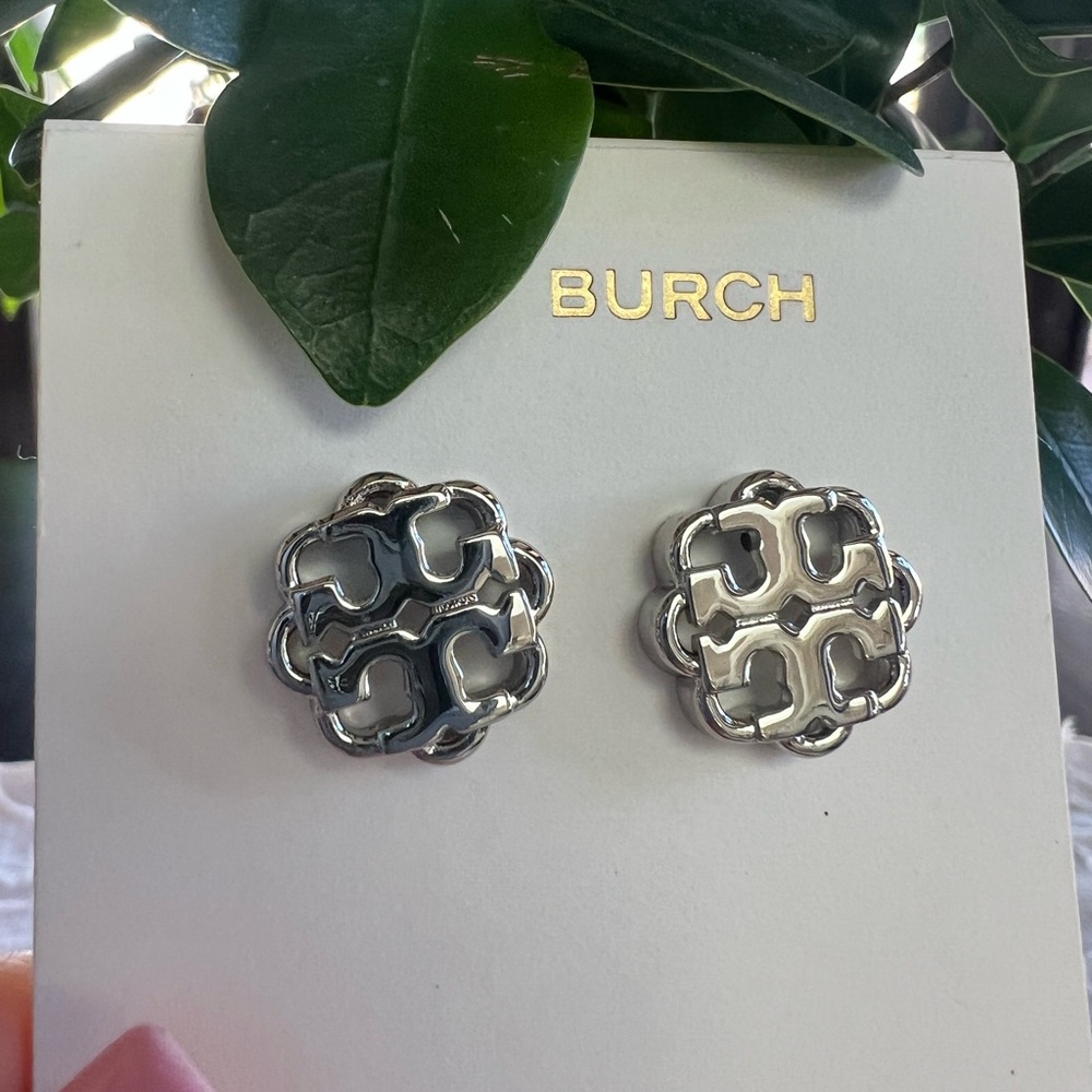 Tory Burch Silver Logo Earrings